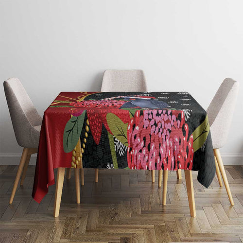 Australia Palm Cockatoo Christmas Tablecloth Probosciger Aterrimus Waratah Merry Chrissie - Aussie Hoodie