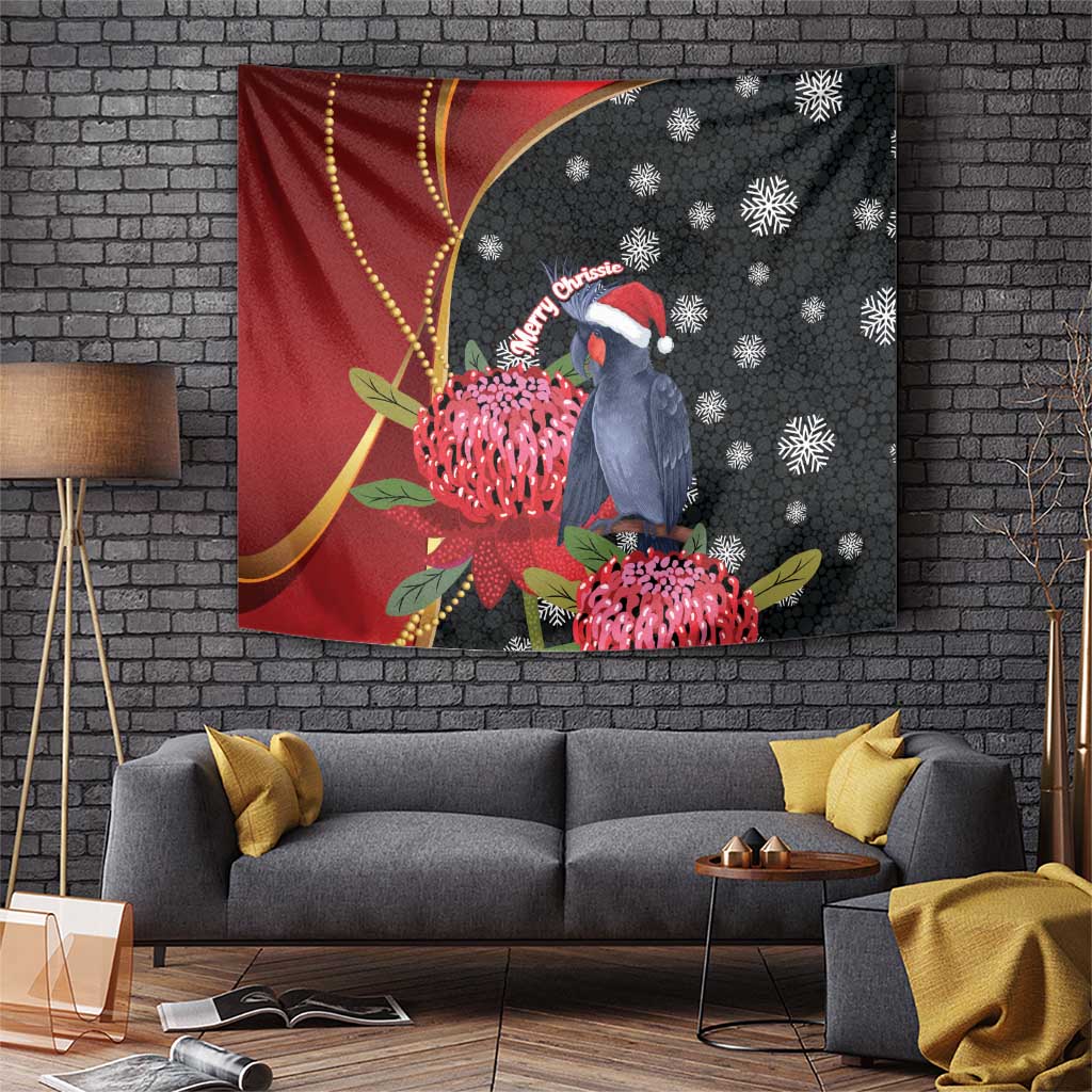 Australia Palm Cockatoo Christmas Tapestry Probosciger Aterrimus Waratah Merry Chrissie - Aussie Hoodie