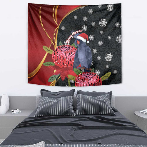 Australia Palm Cockatoo Christmas Tapestry Probosciger Aterrimus Waratah Merry Chrissie - Aussie Hoodie