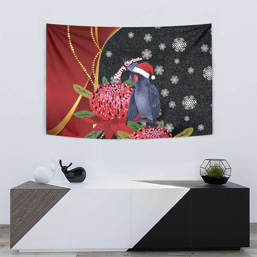 Australia Palm Cockatoo Christmas Tapestry Probosciger Aterrimus Waratah Merry Chrissie - Aussie Hoodie