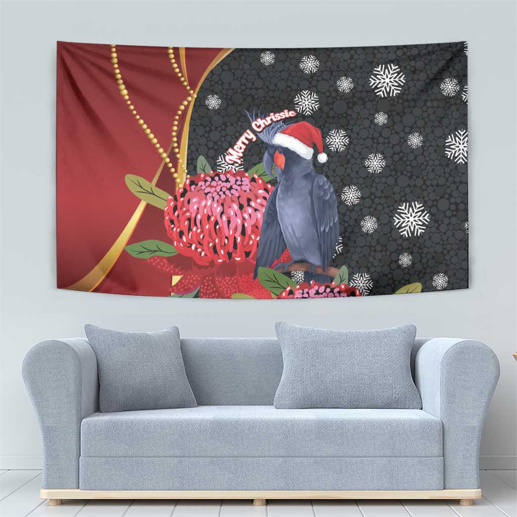 Australia Palm Cockatoo Christmas Tapestry Probosciger Aterrimus Waratah Merry Chrissie - Aussie Hoodie