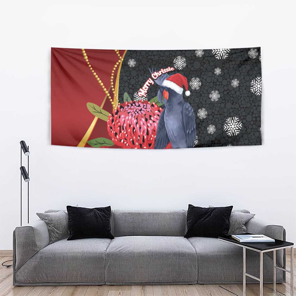 Australia Palm Cockatoo Christmas Tapestry Probosciger Aterrimus Waratah Merry Chrissie - Aussie Hoodie
