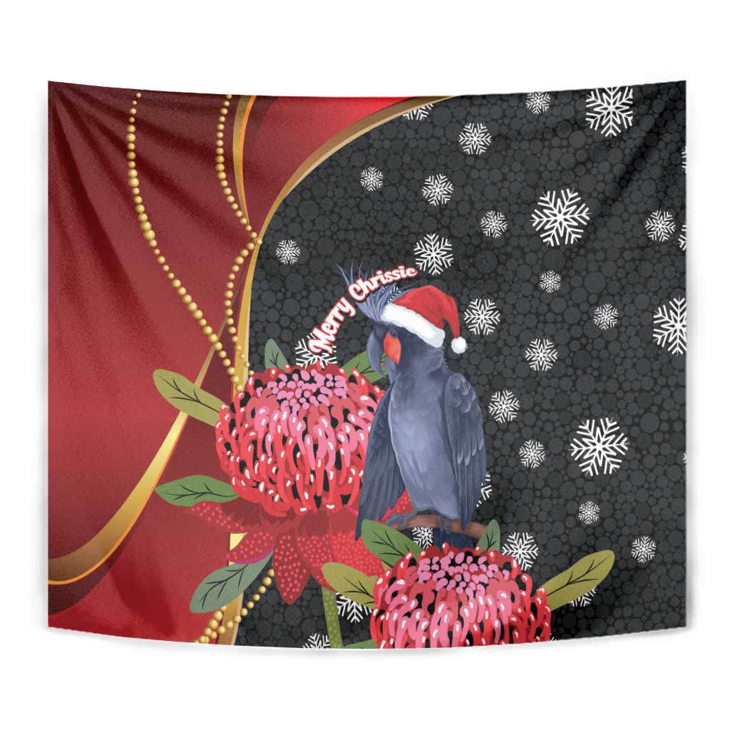 Australia Palm Cockatoo Christmas Tapestry Probosciger Aterrimus Waratah Merry Chrissie - Aussie Hoodie