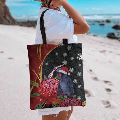 Australia Palm Cockatoo Christmas Tote Bag Probosciger Aterrimus Waratah Merry Chrissie - Aussie Hoodie