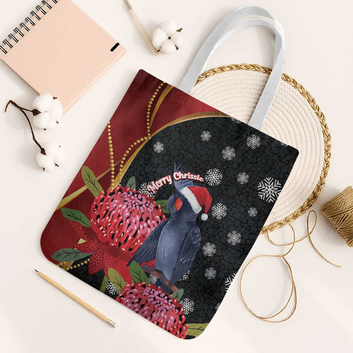 Australia Palm Cockatoo Christmas Tote Bag Probosciger Aterrimus Waratah Merry Chrissie - Aussie Hoodie
