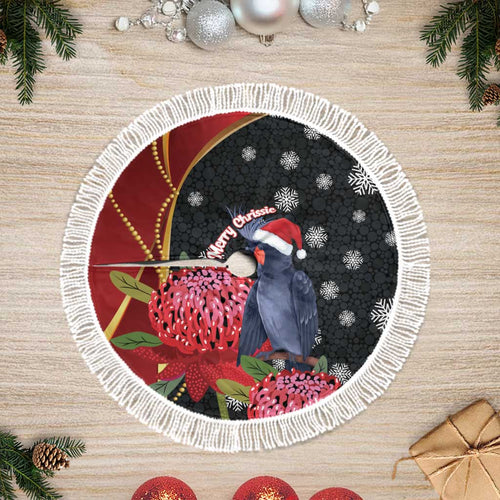 Australia Palm Cockatoo Christmas Tree Skirt Probosciger Aterrimus Waratah Merry Chrissie - Aussie Hoodie