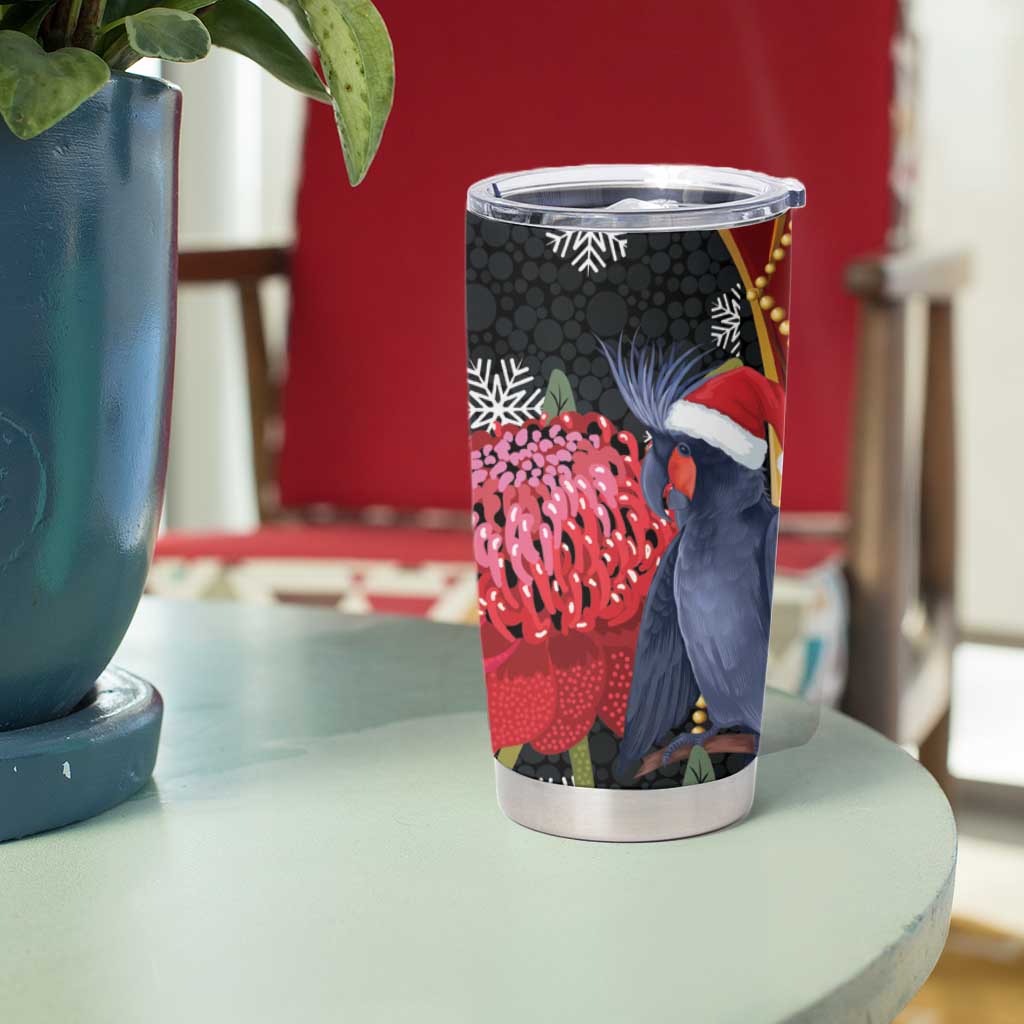 Australia Palm Cockatoo Christmas Tumbler Cup Probosciger Aterrimus Waratah Merry Chrissie - Aussie Hoodie