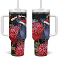 Australia Palm Cockatoo Christmas Tumbler With Handle Probosciger Aterrimus Waratah Merry Chrissie - Aussie Hoodie