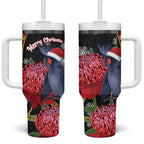 Australia Palm Cockatoo Christmas Tumbler With Handle Probosciger Aterrimus Waratah Merry Chrissie - Aussie Hoodie