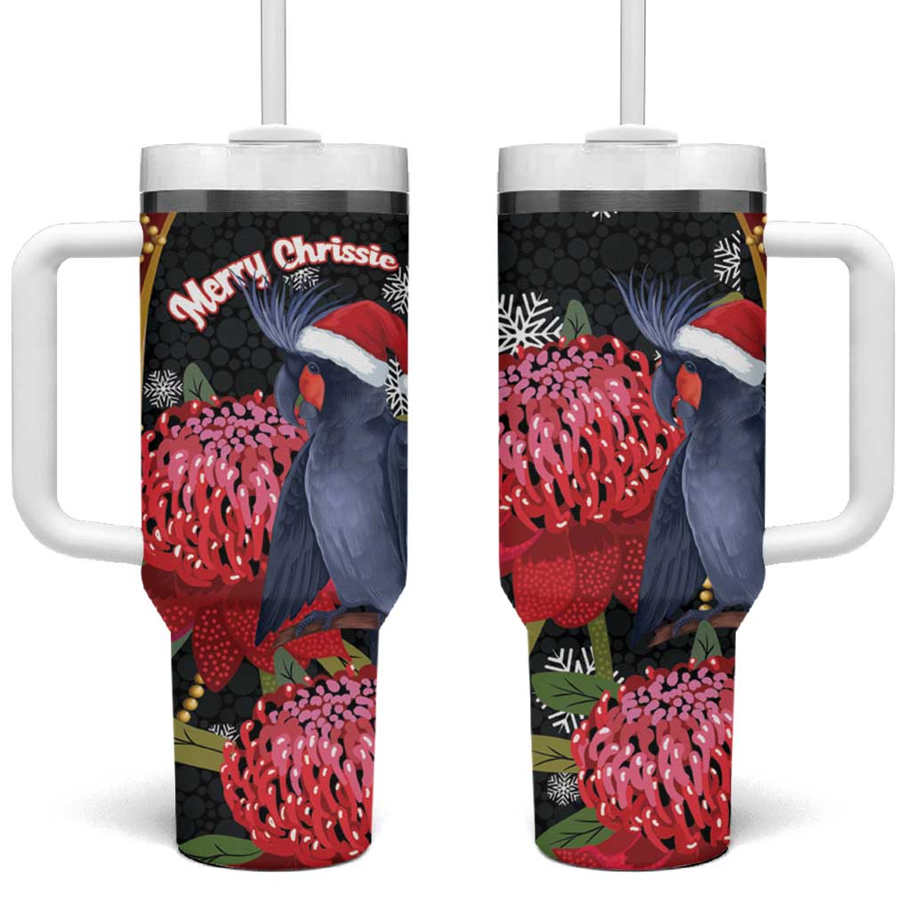 Australia Palm Cockatoo Christmas Tumbler With Handle Probosciger Aterrimus Waratah Merry Chrissie - Aussie Hoodie