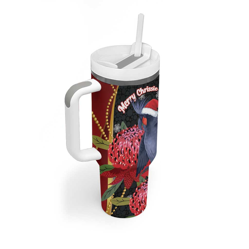 Australia Palm Cockatoo Christmas Tumbler With Handle Probosciger Aterrimus Waratah Merry Chrissie - Aussie Hoodie
