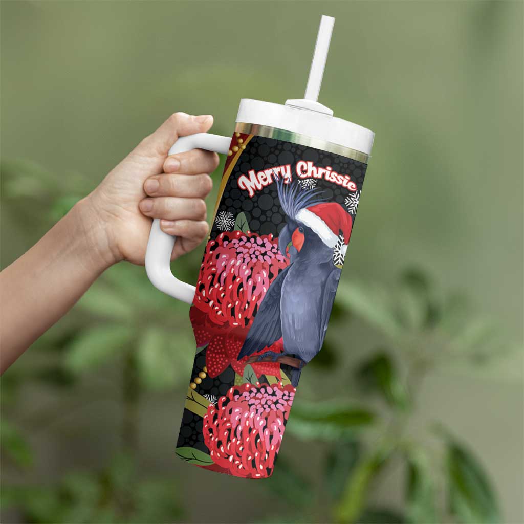 Australia Palm Cockatoo Christmas Tumbler With Handle Probosciger Aterrimus Waratah Merry Chrissie - Aussie Hoodie
