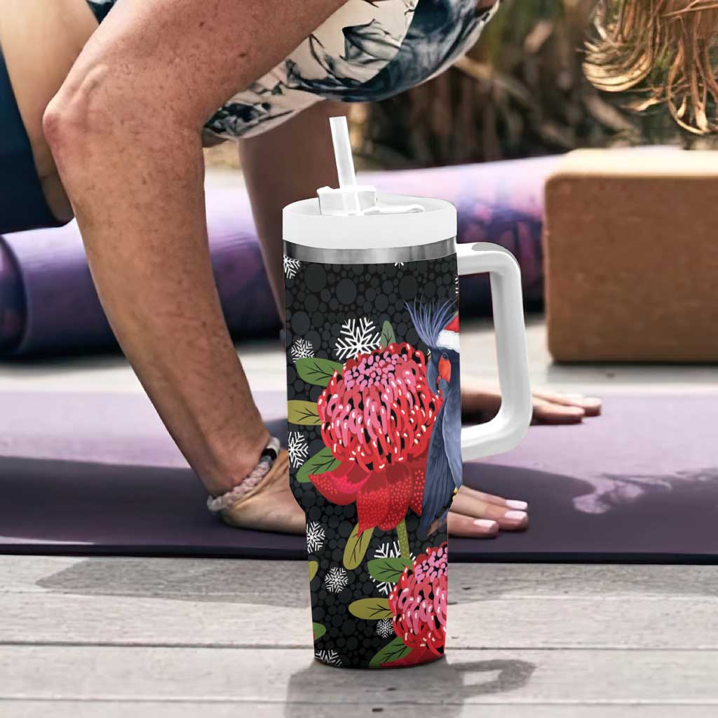 Australia Palm Cockatoo Christmas Tumbler With Handle Probosciger Aterrimus Waratah Merry Chrissie - Aussie Hoodie