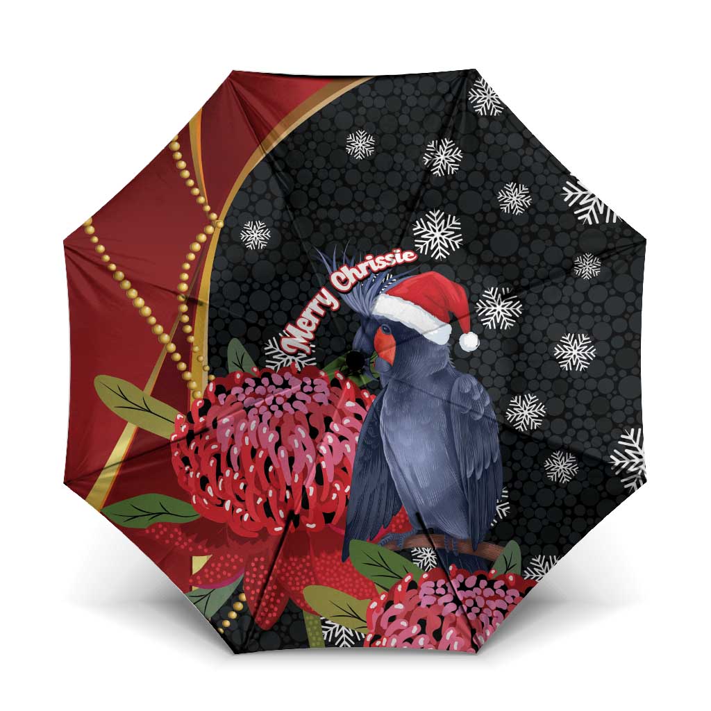 Australia Palm Cockatoo Christmas Umbrella Probosciger Aterrimus Waratah Merry Chrissie - Aussie Hoodie