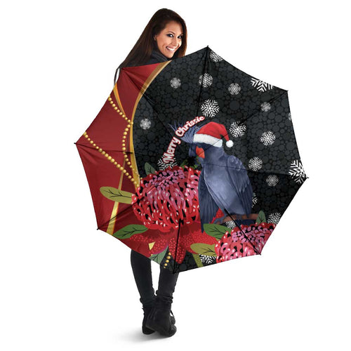 Australia Palm Cockatoo Christmas Umbrella Probosciger Aterrimus Waratah Merry Chrissie - Aussie Hoodie
