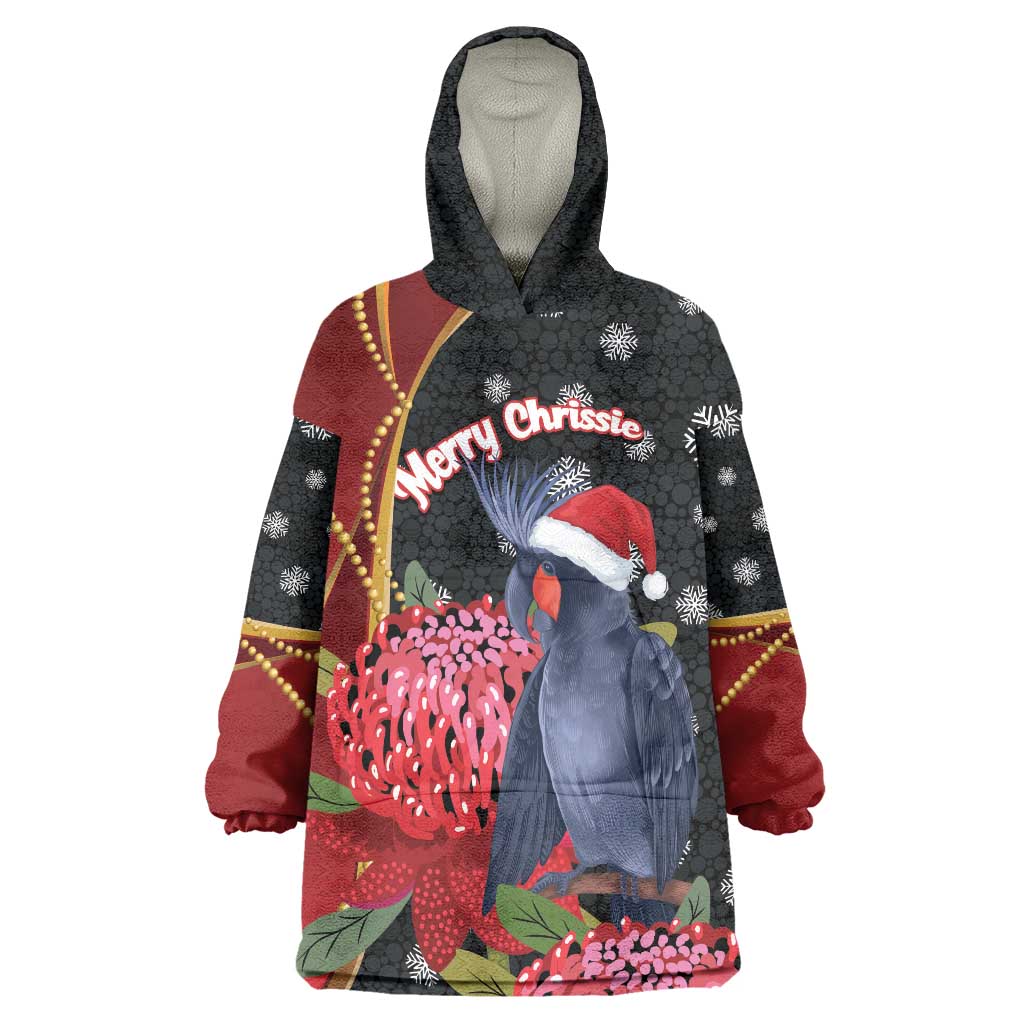 Australia Palm Cockatoo Christmas Wearable Blanket Hoodie Probosciger Aterrimus Waratah Merry Chrissie - Aussie Hoodie