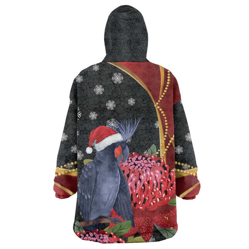 Australia Palm Cockatoo Christmas Wearable Blanket Hoodie Probosciger Aterrimus Waratah Merry Chrissie - Aussie Hoodie