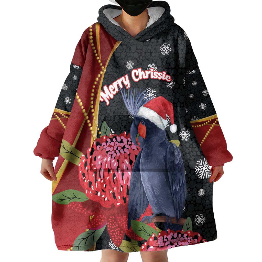 Australia Palm Cockatoo Christmas Wearable Blanket Hoodie Probosciger Aterrimus Waratah Merry Chrissie - Aussie Hoodie