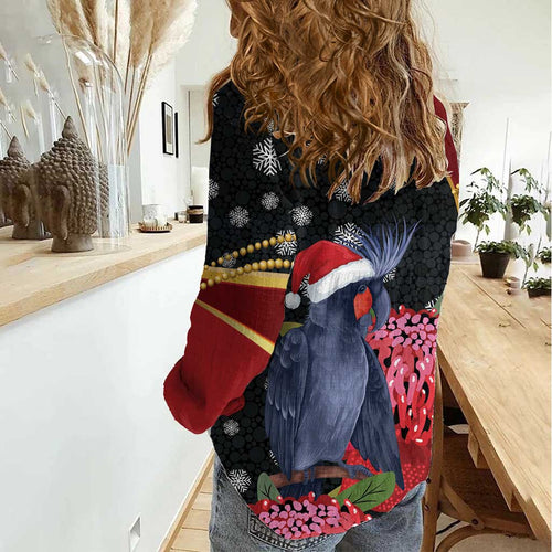 Australia Palm Cockatoo Christmas Women Casual Shirt Probosciger Aterrimus Waratah Merry Chrissie - Aussie Hoodie