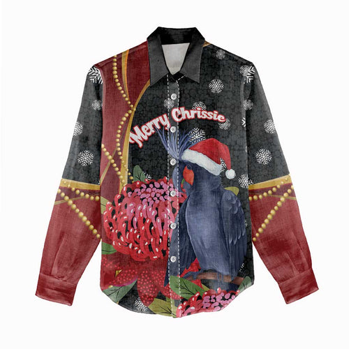 Australia Palm Cockatoo Christmas Women Casual Shirt Probosciger Aterrimus Waratah Merry Chrissie - Aussie Hoodie