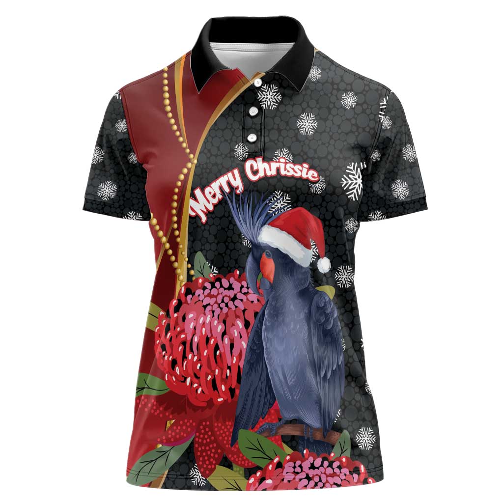 Australia Palm Cockatoo Christmas Women Polo Shirt Probosciger Aterrimus Waratah Merry Chrissie - Aussie Hoodie
