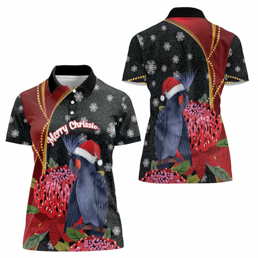Australia Palm Cockatoo Christmas Women Polo Shirt Probosciger Aterrimus Waratah Merry Chrissie - Aussie Hoodie