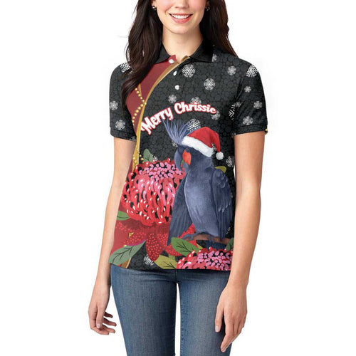 Australia Palm Cockatoo Christmas Women Polo Shirt Probosciger Aterrimus Waratah Merry Chrissie - Aussie Hoodie