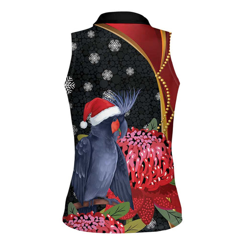 Australia Palm Cockatoo Christmas Women Sleeveless Polo Shirt Probosciger Aterrimus Waratah Merry Chrissie - undefined