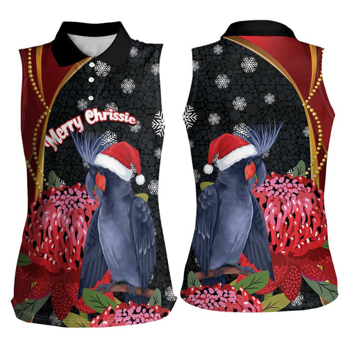 Australia Palm Cockatoo Christmas Women Sleeveless Polo Shirt Probosciger Aterrimus Waratah Merry Chrissie - undefined