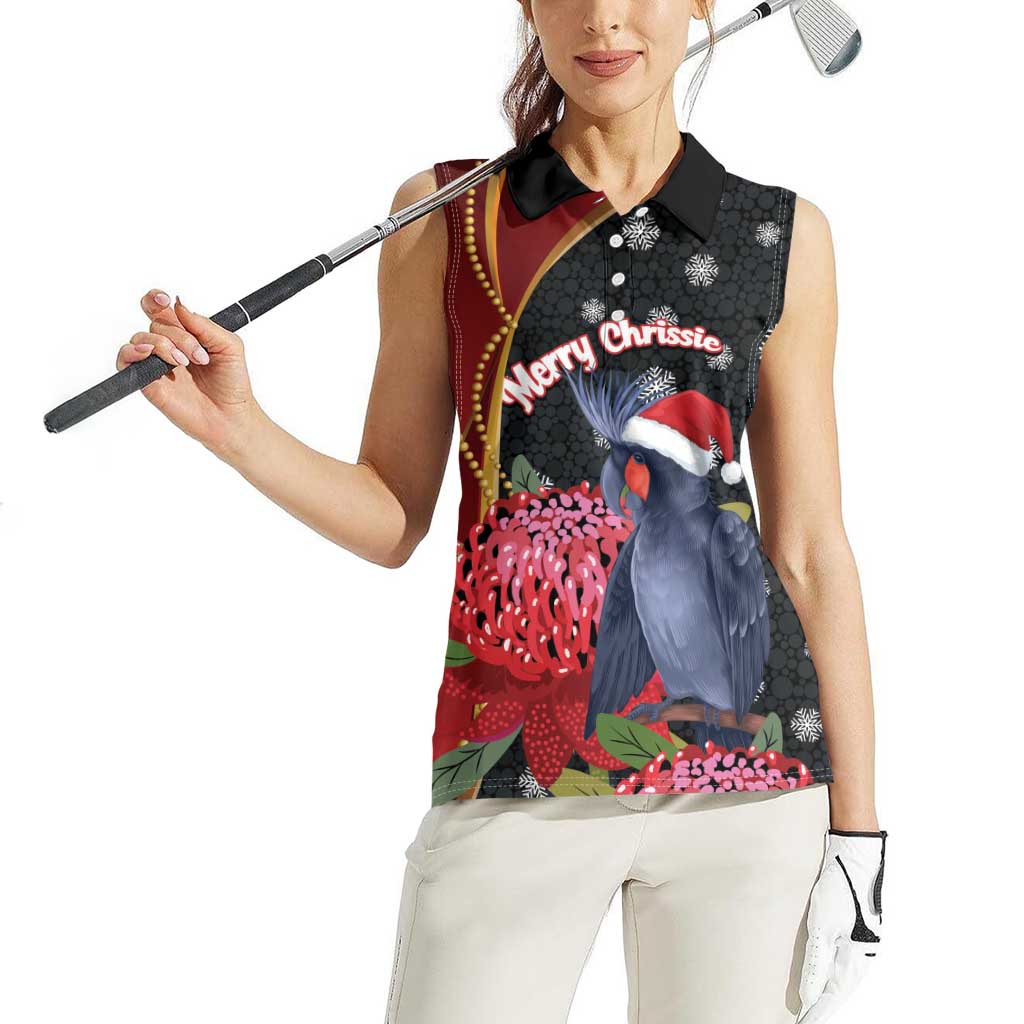Australia Palm Cockatoo Christmas Women Sleeveless Polo Shirt Probosciger Aterrimus Waratah Merry Chrissie - undefined