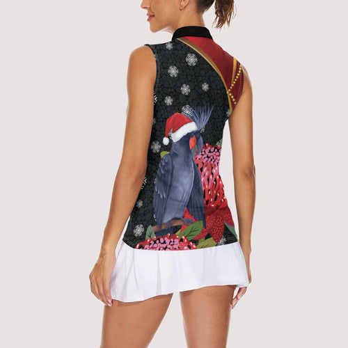 Australia Palm Cockatoo Christmas Women Sleeveless Polo Shirt Probosciger Aterrimus Waratah Merry Chrissie - undefined