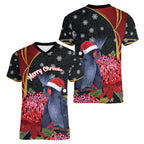 Australia Palm Cockatoo Christmas Women V-Neck T-Shirt Probosciger Aterrimus Waratah Merry Chrissie - Aussie Hoodie