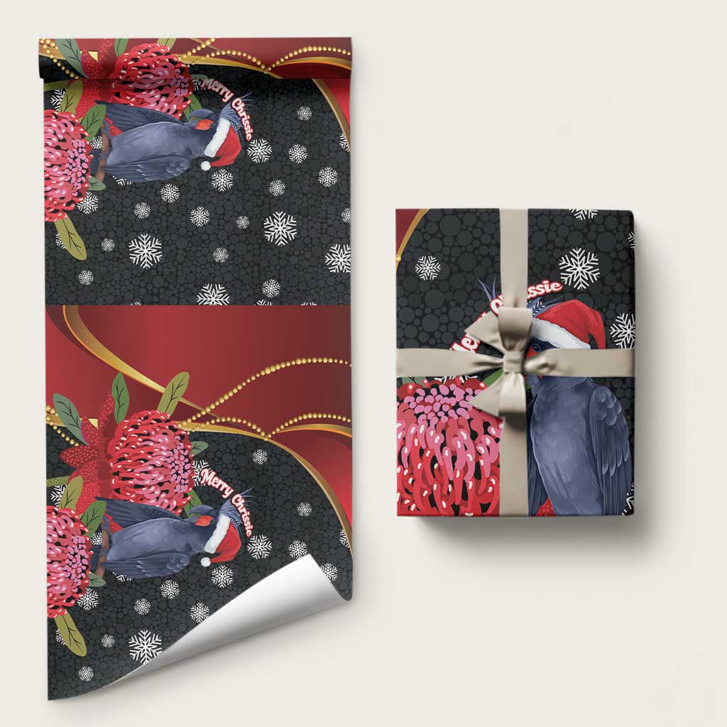 Australia Palm Cockatoo Christmas Wrapping Paper Probosciger Aterrimus Waratah Merry Chrissie - Aussie Hoodie