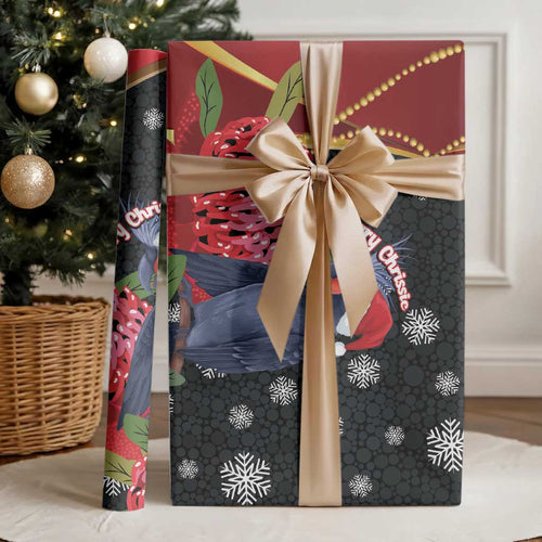 Australia Palm Cockatoo Christmas Wrapping Paper Probosciger Aterrimus Waratah Merry Chrissie - Aussie Hoodie
