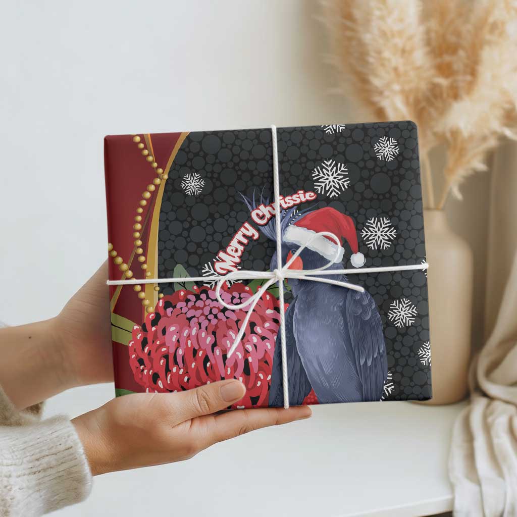 Australia Palm Cockatoo Christmas Wrapping Paper Probosciger Aterrimus Waratah Merry Chrissie - Aussie Hoodie