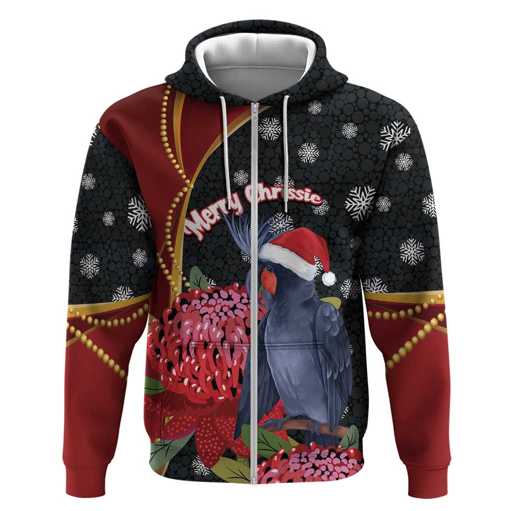 Australia Palm Cockatoo Christmas Zip Hoodie Probosciger Aterrimus Waratah Merry Chrissie - Aussie Hoodie