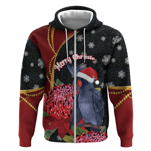Australia Palm Cockatoo Christmas Zip Hoodie Probosciger Aterrimus Waratah Merry Chrissie - Aussie Hoodie