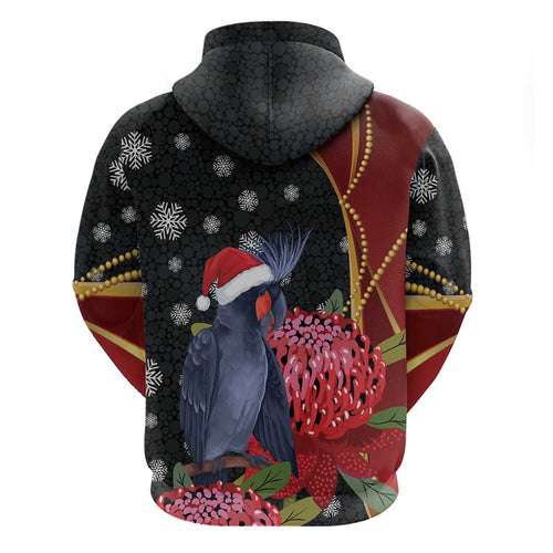 Australia Palm Cockatoo Christmas Zip Hoodie Probosciger Aterrimus Waratah Merry Chrissie - Aussie Hoodie