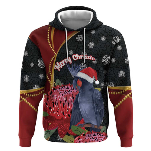 Australia Palm Cockatoo Christmas Zip Hoodie Probosciger Aterrimus Waratah Merry Chrissie - Aussie Hoodie