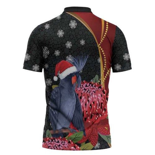 Australia Palm Cockatoo Christmas Zipper Polo Shirt Probosciger Aterrimus Waratah Merry Chrissie - Aussie Hoodie