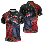 Australia Palm Cockatoo Christmas Zipper Polo Shirt Probosciger Aterrimus Waratah Merry Chrissie - Aussie Hoodie
