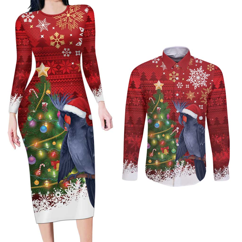Australia Palm Cockatoo Christmas Couples Matching Long Sleeve Bodycon Dress and Long Sleeve Button Shirt Goliath Cockatoo Santa Merry Chrissie - Aussie Hoodie