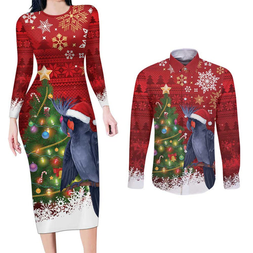 Australia Palm Cockatoo Christmas Couples Matching Long Sleeve Bodycon Dress and Long Sleeve Button Shirt Goliath Cockatoo Santa Merry Chrissie - Aussie Hoodie