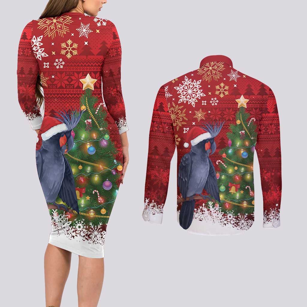Australia Palm Cockatoo Christmas Couples Matching Long Sleeve Bodycon Dress and Long Sleeve Button Shirt Goliath Cockatoo Santa Merry Chrissie - Aussie Hoodie
