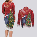 Australia Palm Cockatoo Christmas Couples Matching Long Sleeve Bodycon Dress and Long Sleeve Button Shirt Goliath Cockatoo Santa Merry Chrissie - Aussie Hoodie