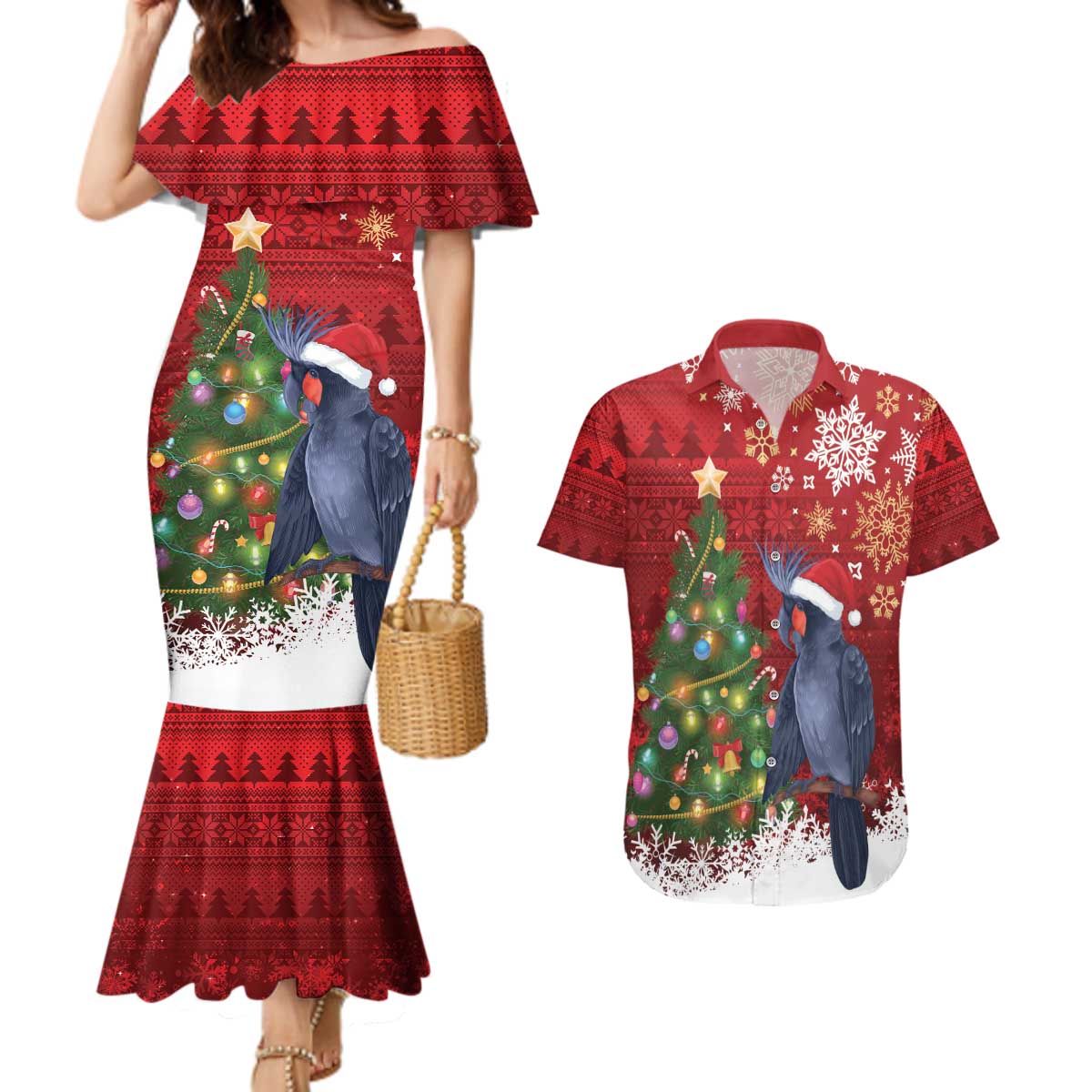 Australia Palm Cockatoo Christmas Couples Matching Mermaid Dress and Hawaiian Shirt Goliath Cockatoo Santa Merry Chrissie - Aussie Hoodie