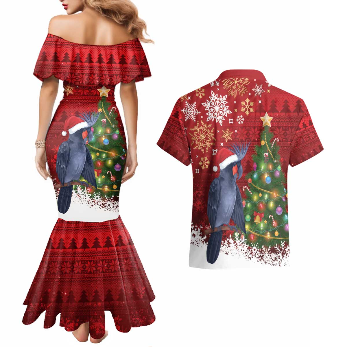 Australia Palm Cockatoo Christmas Couples Matching Mermaid Dress and Hawaiian Shirt Goliath Cockatoo Santa Merry Chrissie - Aussie Hoodie