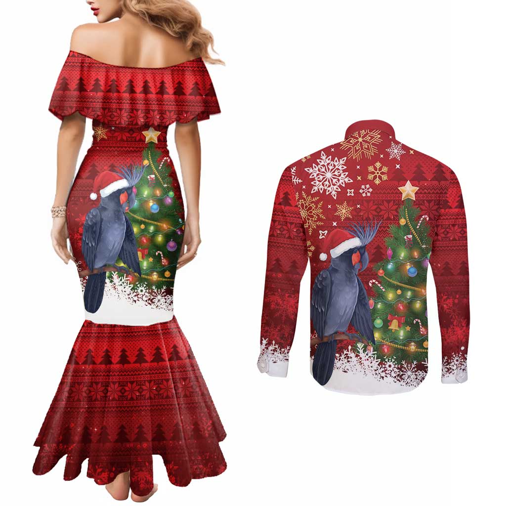 Australia Palm Cockatoo Christmas Couples Matching Mermaid Dress and Long Sleeve Button Shirt Goliath Cockatoo Santa Merry Chrissie - Aussie Hoodie