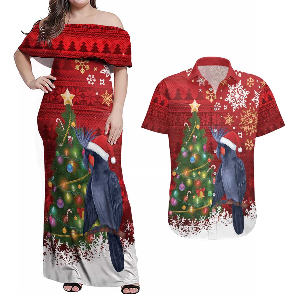 Australia Palm Cockatoo Christmas Couples Matching Off Shoulder Maxi Dress and Hawaiian Shirt Goliath Cockatoo Santa Merry Chrissie - Aussie Hoodie