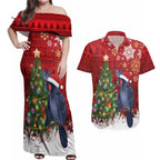 Australia Palm Cockatoo Christmas Couples Matching Off Shoulder Maxi Dress and Hawaiian Shirt Goliath Cockatoo Santa Merry Chrissie - Aussie Hoodie
